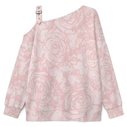 Women’s Off-Shoulder Knit Sweater Floral Pattern