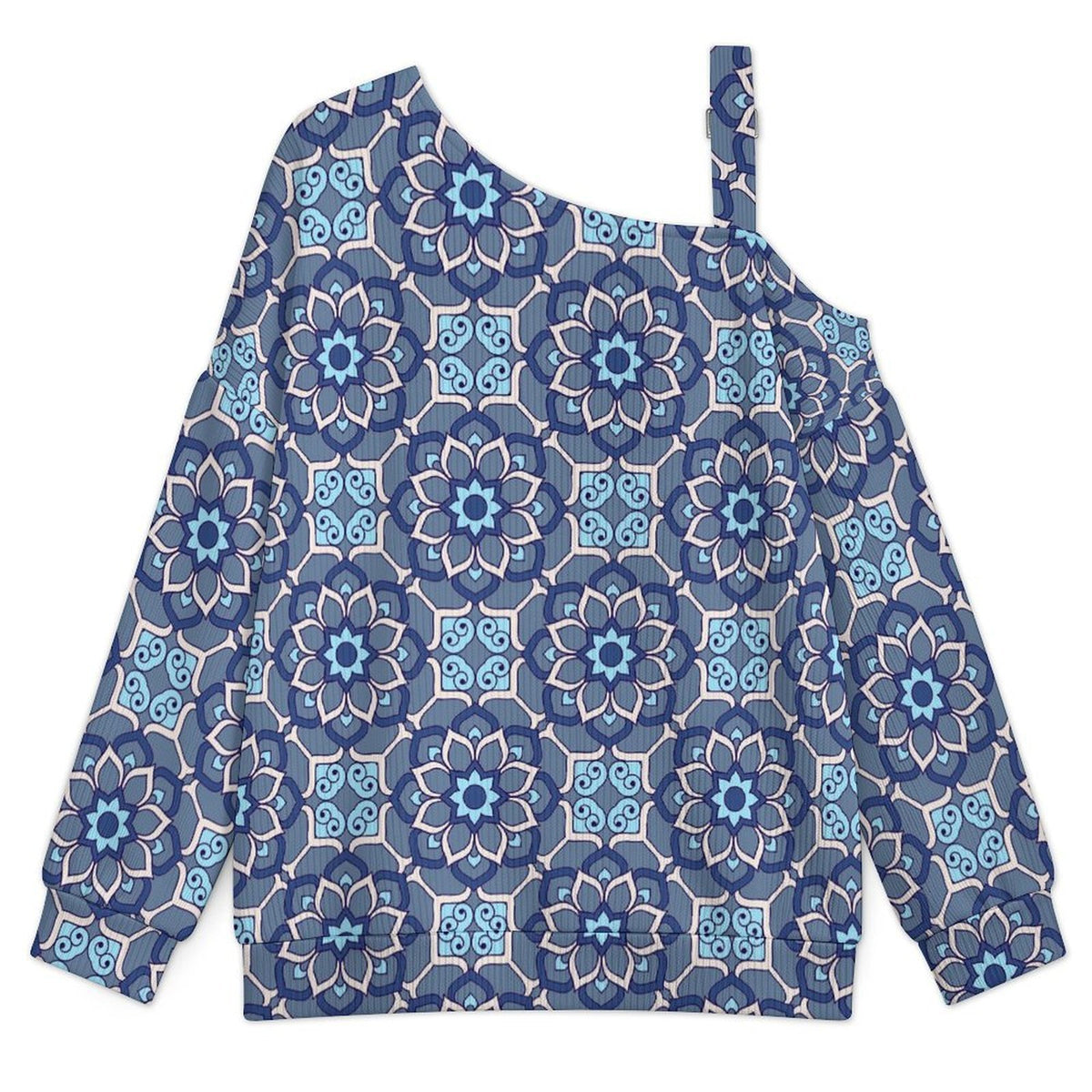 Batik Fall Casual Asymmetric Shoulder Knit Top with Buckle Detail