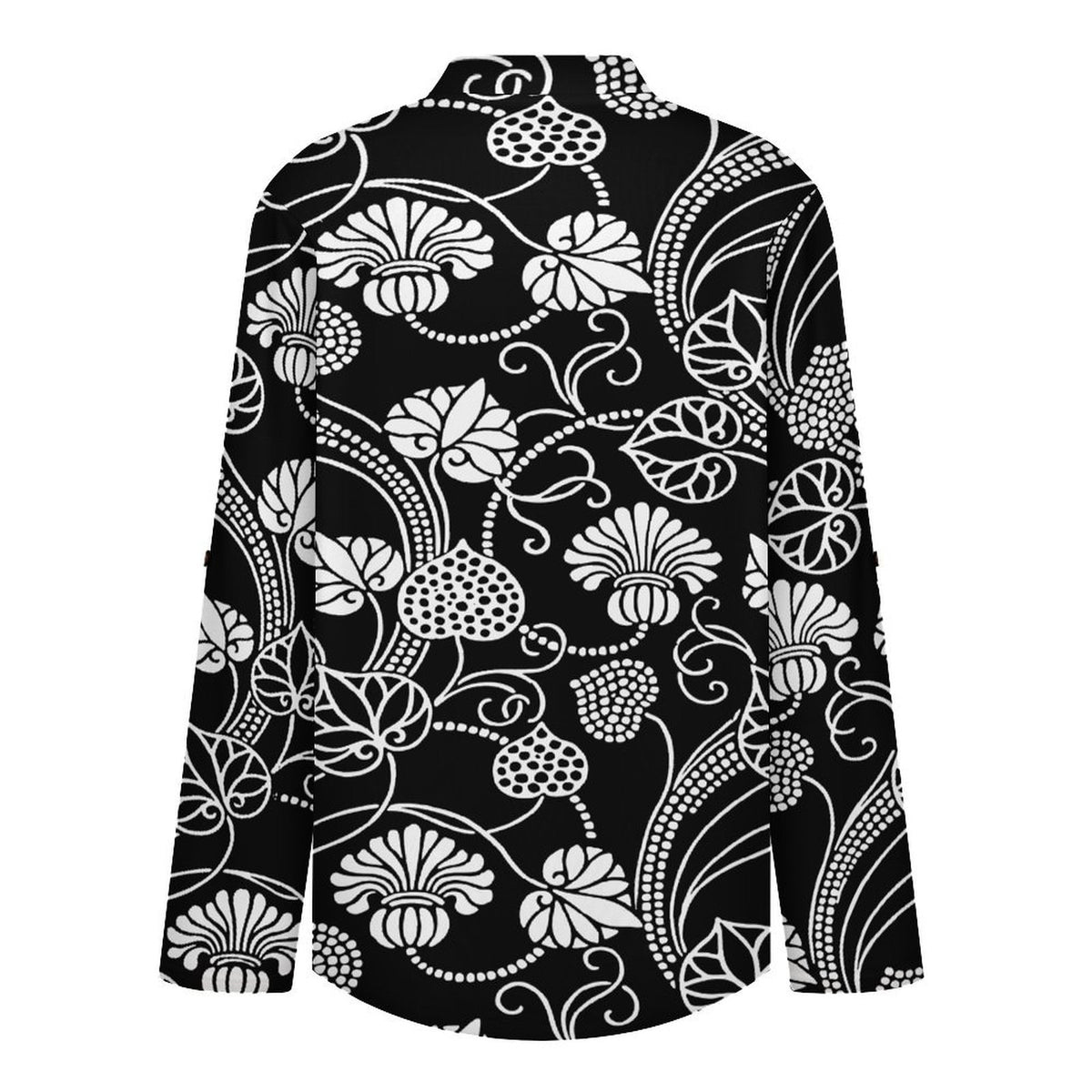 Black Pattern  Versatile Notched V-Neck Tunic | Roll Tab 3/4 Sleeve Office Casual Top