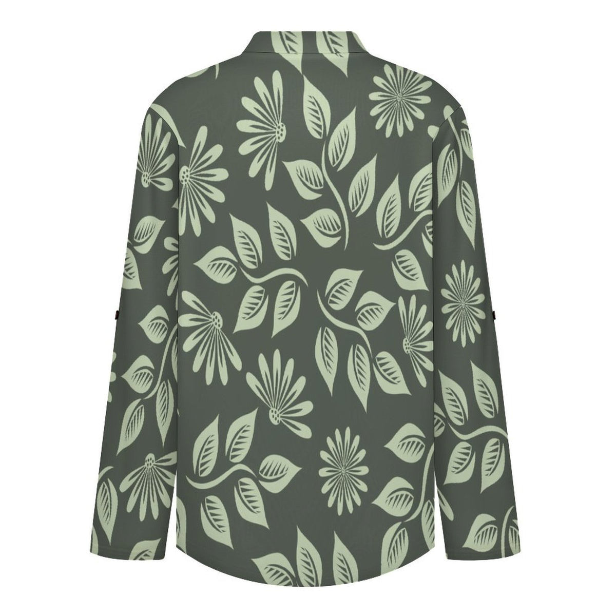 Green Sunflower Leaves  Versatile Notched V-Neck Tunic | Roll Tab 3/4 Sleeve Office Casual Top
