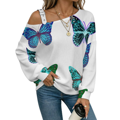 Off-the-shoulder SweaterColored Butterfly Women’s Off-Shoulder Knit Sweater