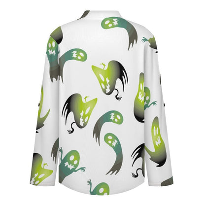Women's Notched V Neck Tunic Tops, Roll Up 3/4 Sleeve Button Cuff Casual Blouse, Hem Loose Work Shirts  The Ghost Repeats A Pattern of Gradient Green