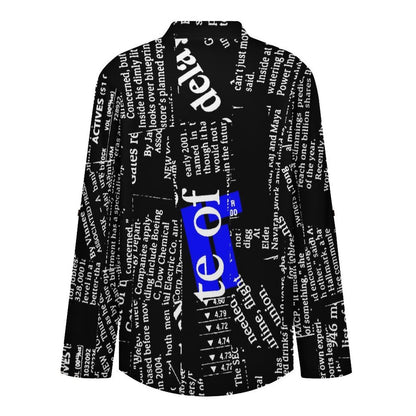Stand-up Collar Long-sleeved Shirt Newspaper Dress white S Women’s V-Neck Blouses