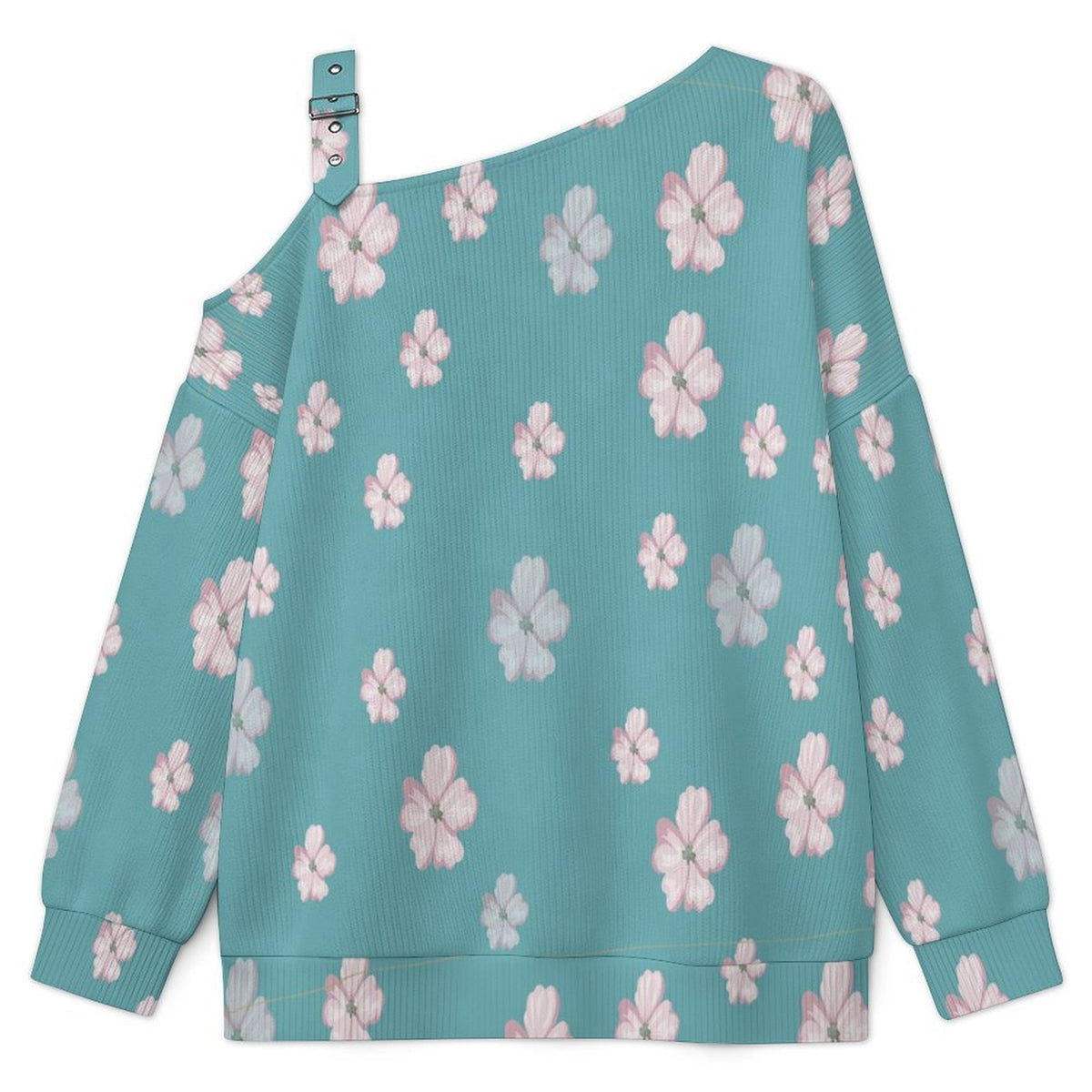 Long Sleeve Relaxed-Fit Solid Pullover Flowers Background
