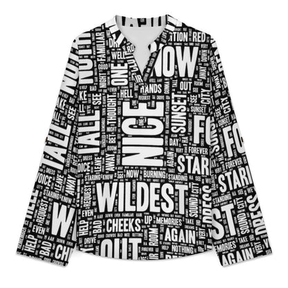Versatile Notched V-Neck Tunic | Roll Tab 3/4 Sleeve Office Casual Top  Words Pattern