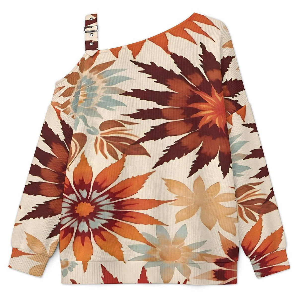 Fall Casual Asymmetric Shoulder Knit Top with Buckle Detail Tie Dye Stripes