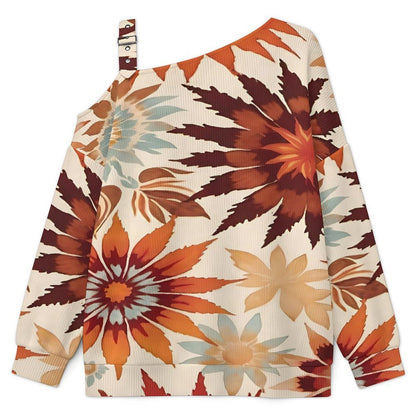 Fall Casual Asymmetric Shoulder Knit Top with Buckle Detail Tie Dye Stripes