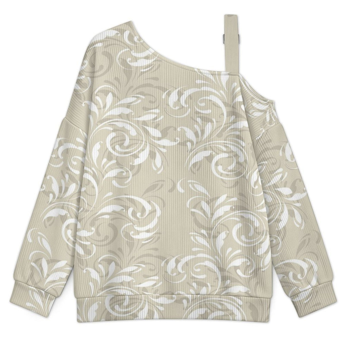 Off-the-shoulder Sweater European Retro Pattern white S Women’s Off-Shoulder Knit Sweater