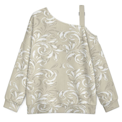 Off-the-shoulder Sweater European Retro Pattern white S Women’s Off-Shoulder Knit Sweater