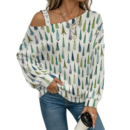 Women’s Off-Shoulder Knit Sweater Trees Wallpaper