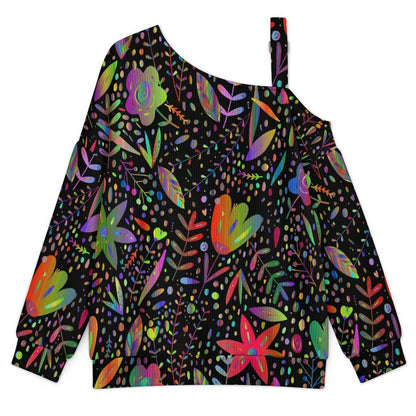 Off-the-shoulder SweaterColorful Flowers Women’s Off-Shoulder Knit Sweater