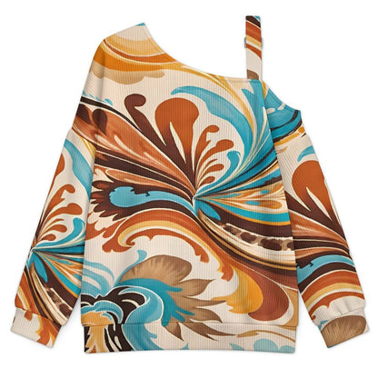 Fall Casual Asymmetric Shoulder Knit Top with Buckle Detail Tie Dye Stripes