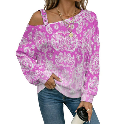 Fall Casual Asymmetric Shoulder Knit Top with Buckle Detail Paisley