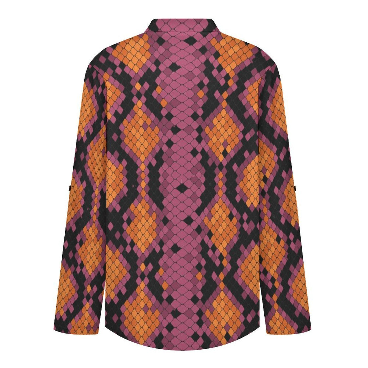 Snakeskin Pattern, Repeating Pattern Roll Tab 3/4 Sleeve Notched V Neck Tunic Blouse