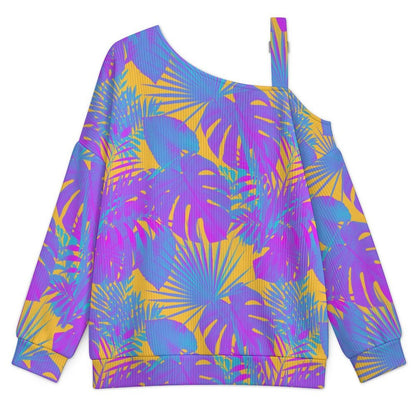 Women’s Off-Shoulder Knit Sweater Plant Summer
