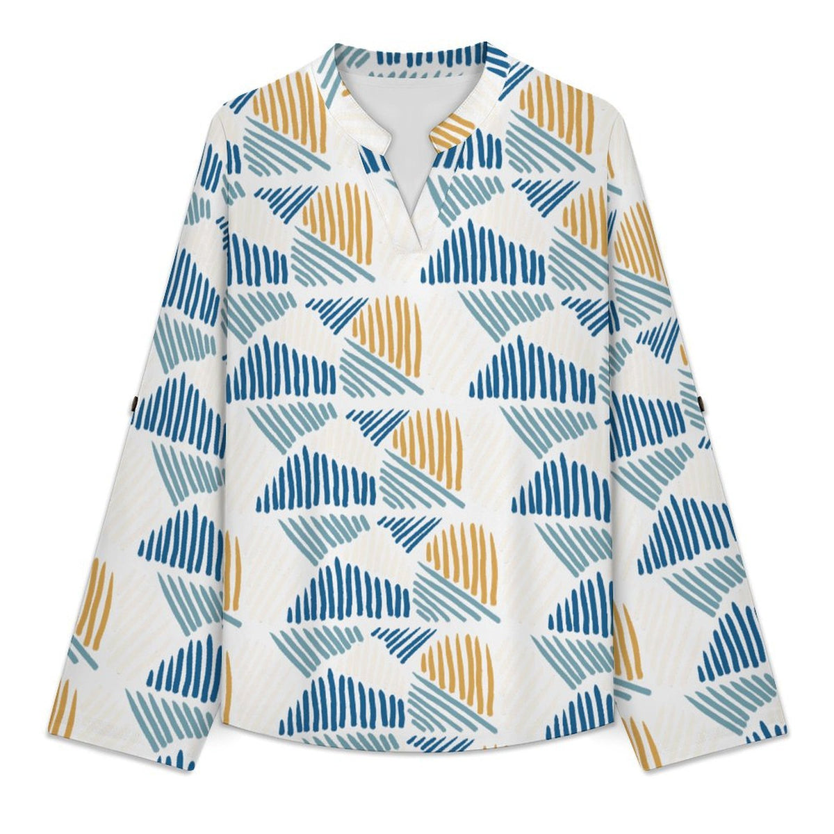Floral, Repeating Pattern  Versatile Notched V-Neck Tunic | Roll Tab 3/4 Sleeve Office Casual Top