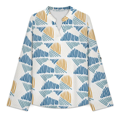 Floral, Repeating Pattern  Versatile Notched V-Neck Tunic | Roll Tab 3/4 Sleeve Office Casual Top