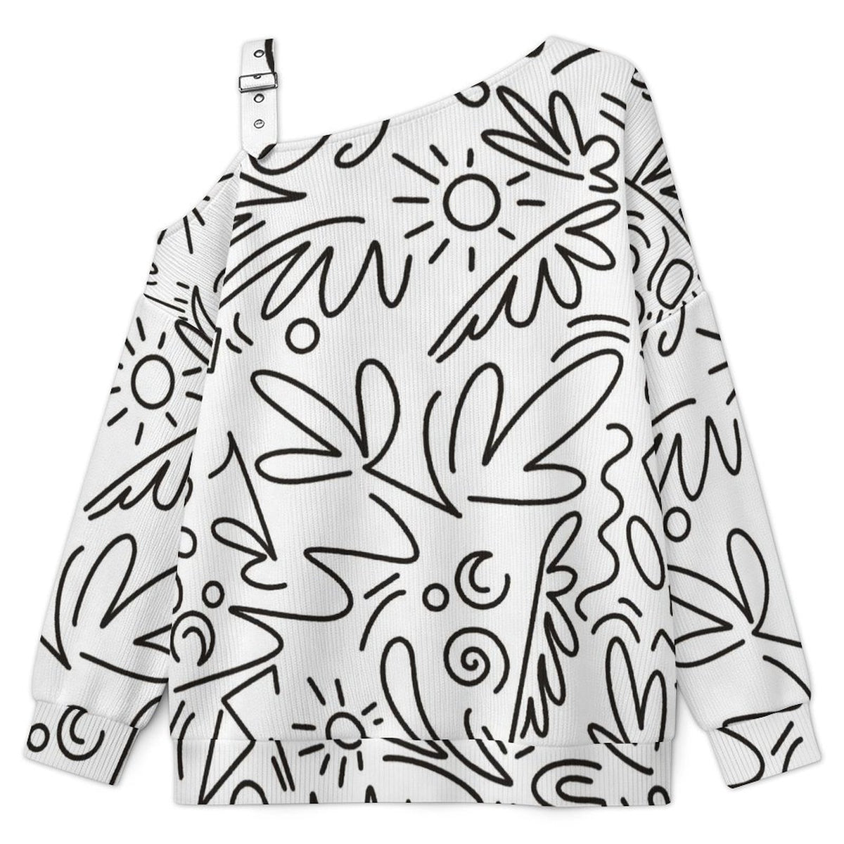 Long Sleeve Relaxed-Fit Solid Pullover Graffit Cute Flower