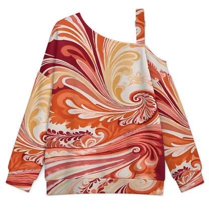 Fall Casual Asymmetric Shoulder Knit Top with Buckle Detail Tie Dye Stripes
