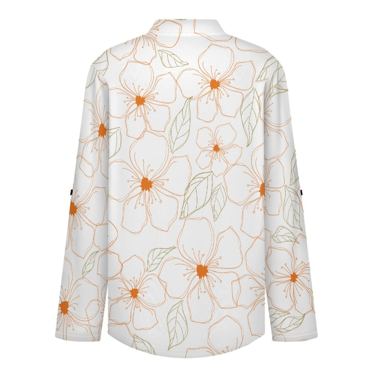 Black Repeat Pattern Flower  Versatile Notched V-Neck Tunic | Roll Tab 3/4 Sleeve Office Casual Top