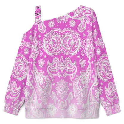Fall Casual Asymmetric Shoulder Knit Top with Buckle Detail Paisley