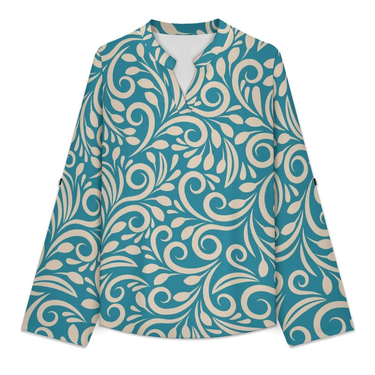 Blue Totem, Background  Versatile Notched V-Neck Tunic | Roll Tab 3/4 Sleeve Office Casual Top