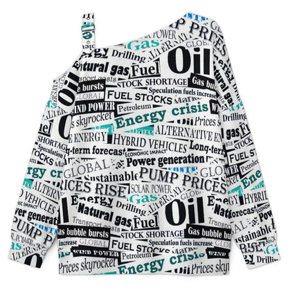 Fall Casual Asymmetric Shoulder Knit Top with Buckle Detail Newspaper, Repeating Pattern