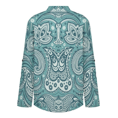Paisley  Versatile Notched V-Neck Tunic | Roll Tab 3/4 Sleeve Office Casual Top