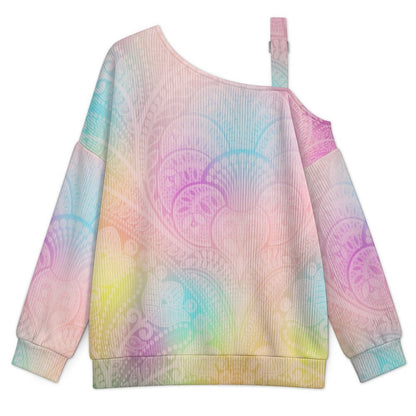 Buckle Strap Asymmetrical Off Shoulder Knit Sweater Color Wallpaper
