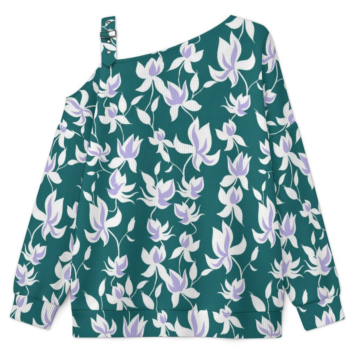 Women’s Off-Shoulder Knit Sweater Flower Pattern Repeat