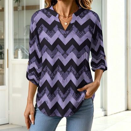 Snakeskin Pattern, Repeating Pattern  Versatile Notched V-Neck Tunic | Roll Tab 3/4 Sleeve Office Casual Top