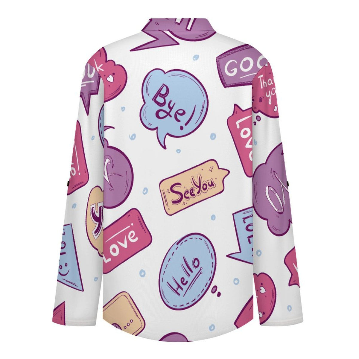 Women Curved Hem V Neck Roll Sleeve Casual Work Top  Cartoon, Pop, Pattern