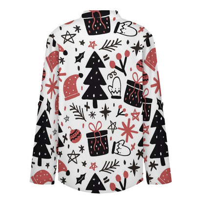 Christmas, Tree, Christmas Hat  Versatile Notched V-Neck Tunic | Roll Tab 3/4 Sleeve Office Casual Top