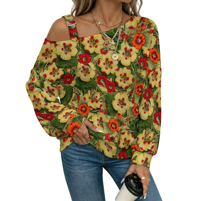 Off-the-shoulder SweaterVintage Flower Pattern Women’s Off-Shoulder Knit Sweater