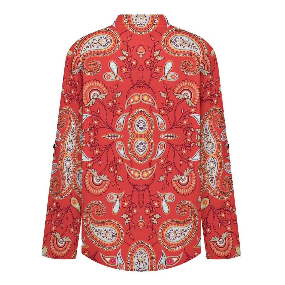 Paisley  Versatile Notched V-Neck Tunic | Roll Tab 3/4 Sleeve Office Casual Top