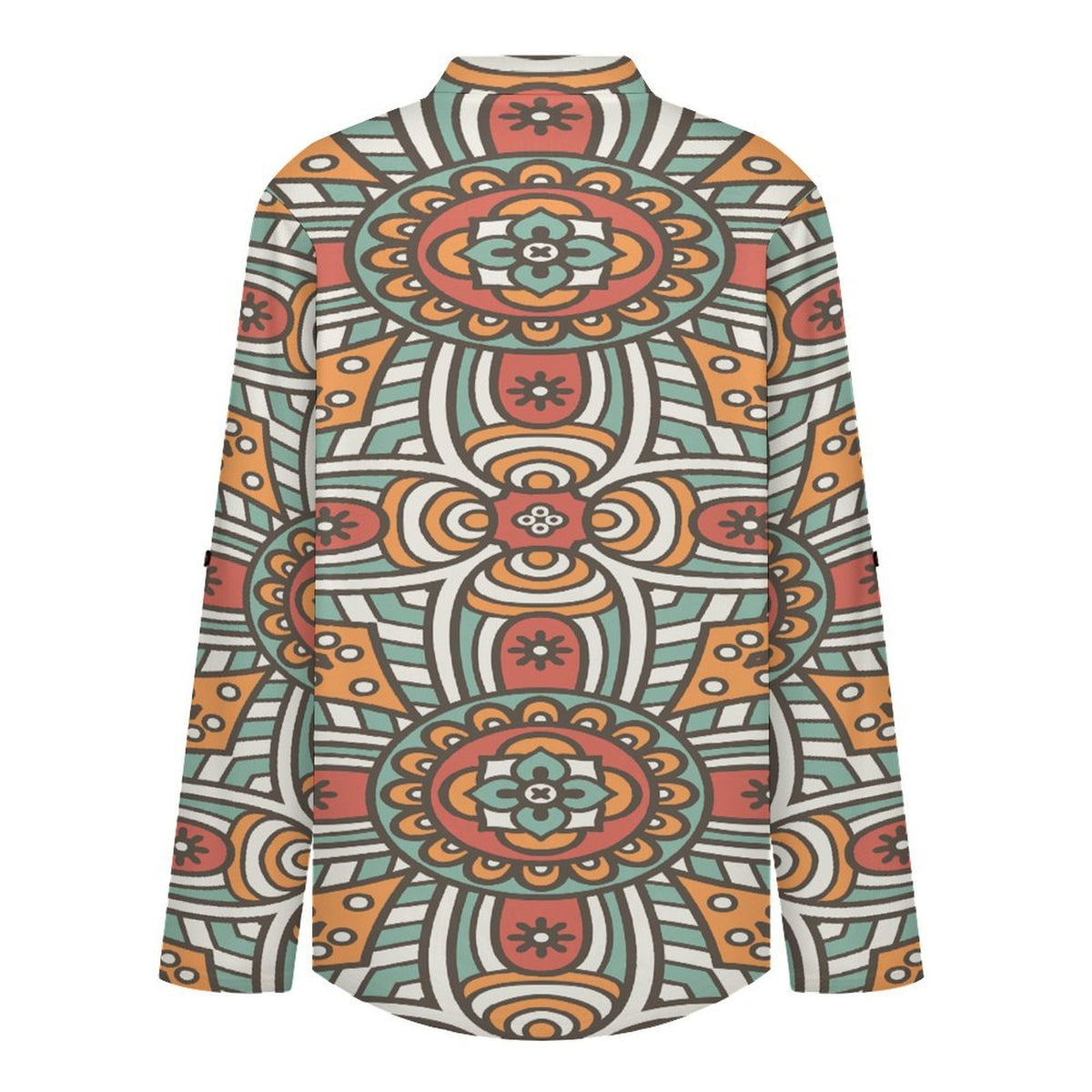 Retro Pattern  Versatile Notched V-Neck Tunic | Roll Tab 3/4 Sleeve Office Casual Top