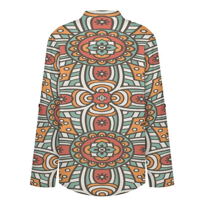 Retro Pattern  Versatile Notched V-Neck Tunic | Roll Tab 3/4 Sleeve Office Casual Top