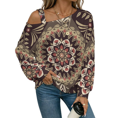 Off-the-shoulder SweaterRetro Pattern Women’s Off-Shoulder Knit Sweater