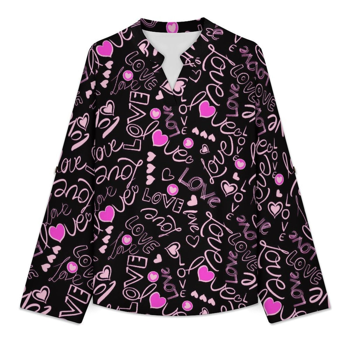 Love  Versatile Notched V-Neck Tunic | Roll Tab 3/4 Sleeve Office Casual Top