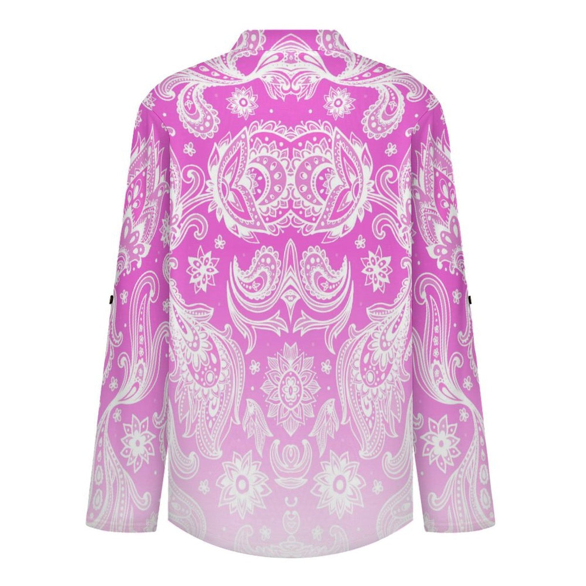 Paisley Women's Notched V Neck Tunic Tops, Roll Up 3/4 Sleeve Button Cuff Casual Blouse, Hem Loose Work Shirts