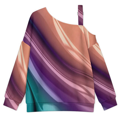 Off-the-shoulder Sweater Long Sleeve Relaxed-Fit Solid PulloverColor Silk Slip Pattern