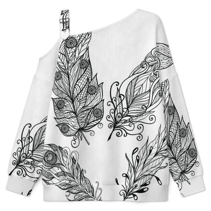 Feathers Fall Casual Asymmetric Shoulder Knit Top with Buckle Detail