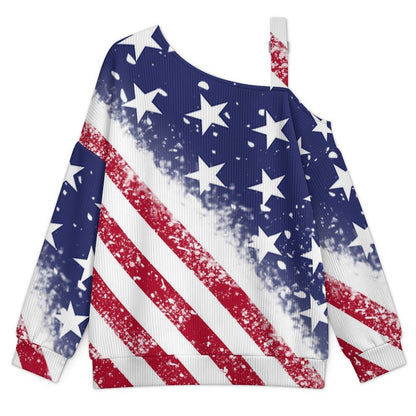 Women’s Off-Shoulder Knit Sweater National Flag,American