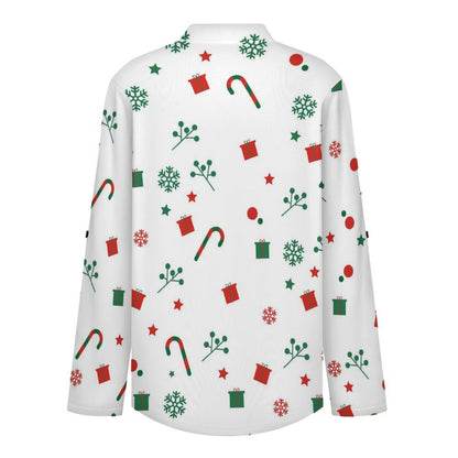 Women's Notched V Neck Tunic Tops, Roll Up 3/4 Sleeve Button Cuff Casual Blouse, Hem Loose Work Shirts  Christmas Snow
