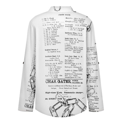 Stand-up Collar Long-sleeved Shirt Newspaper Vintage Dress white S Women’s V-Neck Blouses