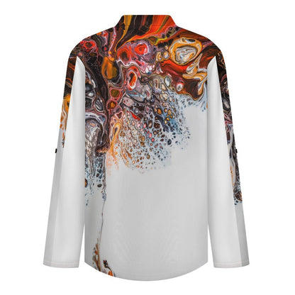 Versatile Notched V-Neck Tunic | Roll Tab 3/4 Sleeve Office Casual Top  Vintage Watercolor Pattern