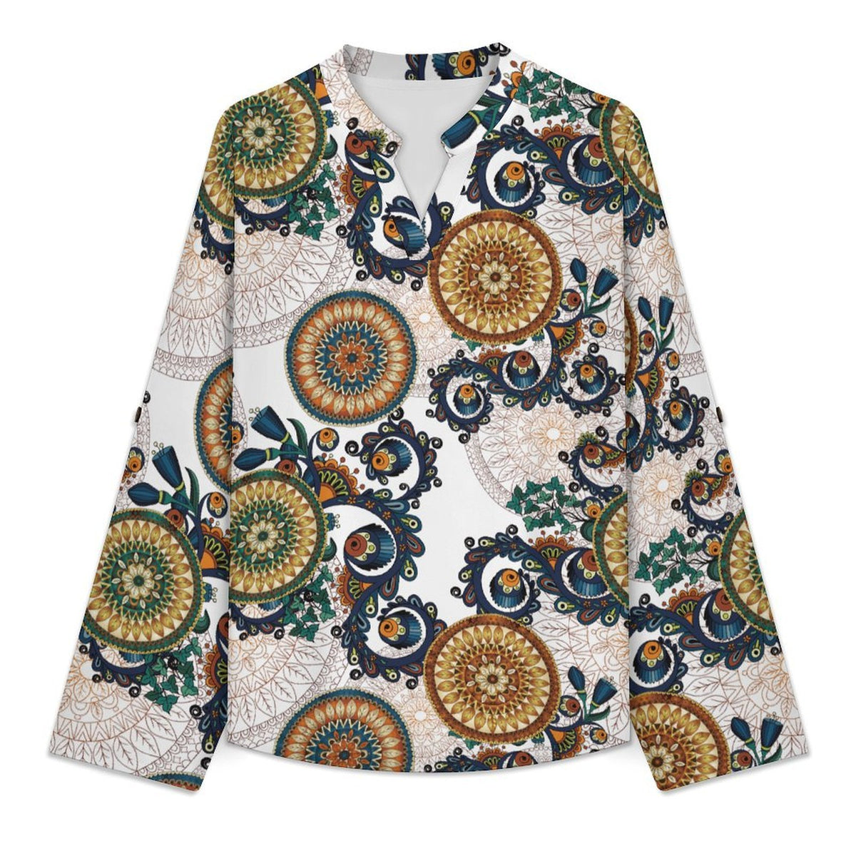 Repeated Patterns Complex Patterns of Wind  Versatile Notched V-Neck Tunic | Roll Tab 3/4 Sleeve Office Casual Top