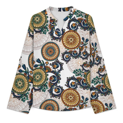 Repeated Patterns Complex Patterns of Wind  Versatile Notched V-Neck Tunic | Roll Tab 3/4 Sleeve Office Casual Top
