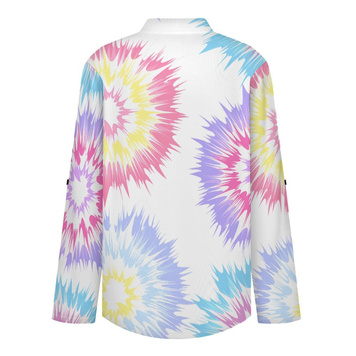 Women's Notched V Neck Tunic Tops, Roll Up 3/4 Sleeve Button Cuff Casual Blouse, Hem Loose Work Shirts  Color Special-shaped Graphics