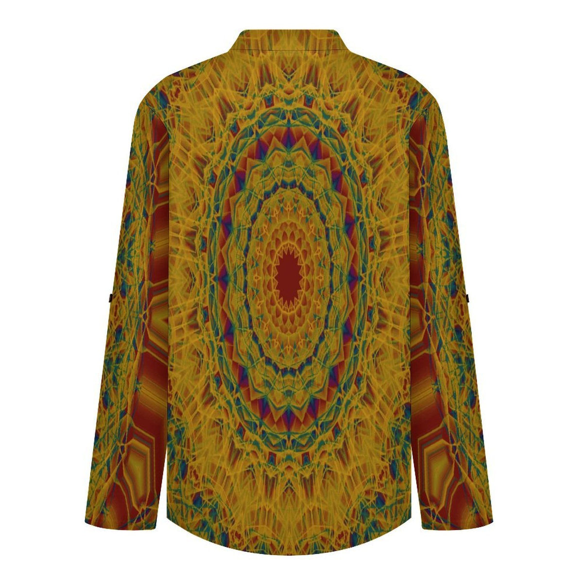 Women Curved Hem V Neck Roll Sleeve Casual Work Top  Retro Pattern, Background
